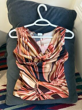 cowl neck sleeveless going out top abstract pattern